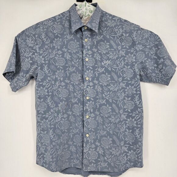 Hobie Shirt Mens Medium Blue Floral Striped Button Up Polynosic Rayon Vintage M - Picture 1 of 12